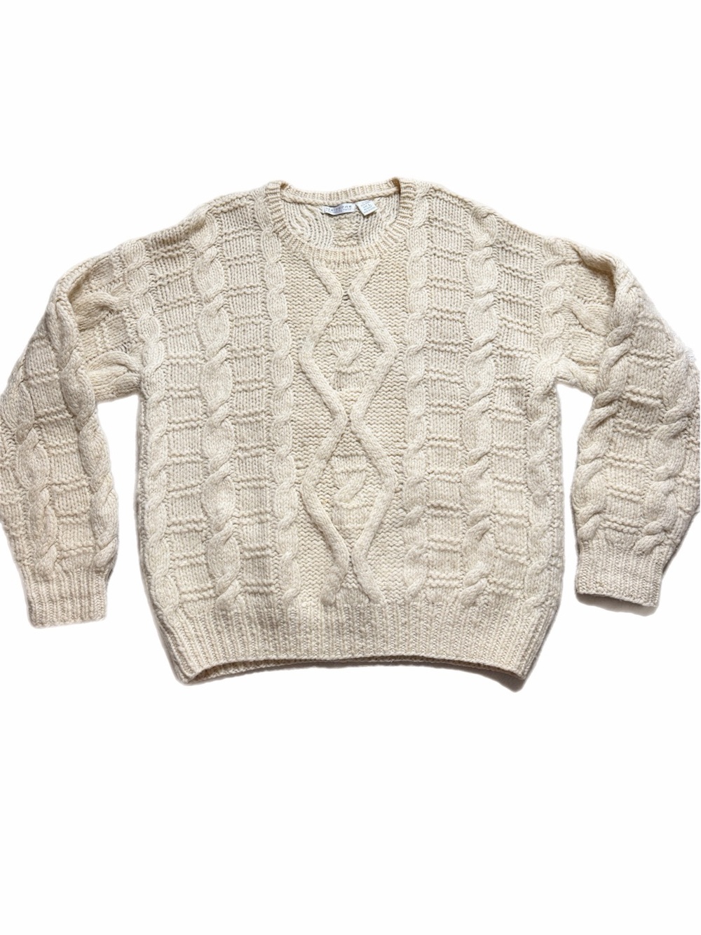 VTG Fisherman Cable Knit 100% Wool Hand Knit Chunky Sweater XL Fall Winter